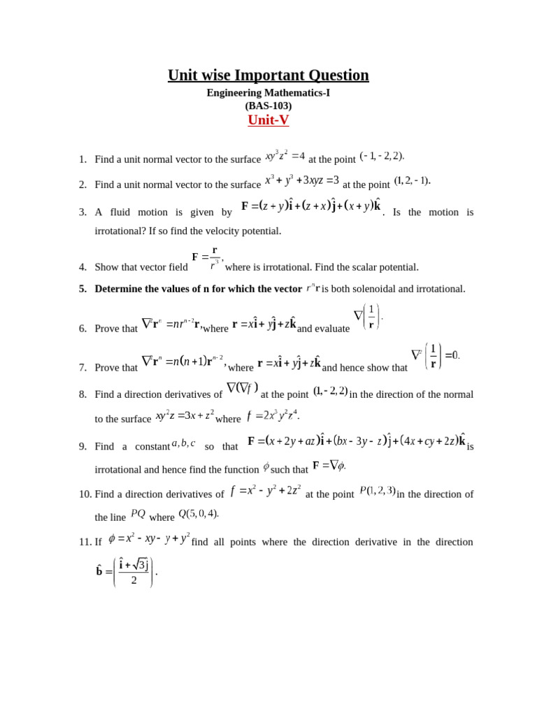 Important Questions for Engineering Mathematics-I | PDF | Geometry ...