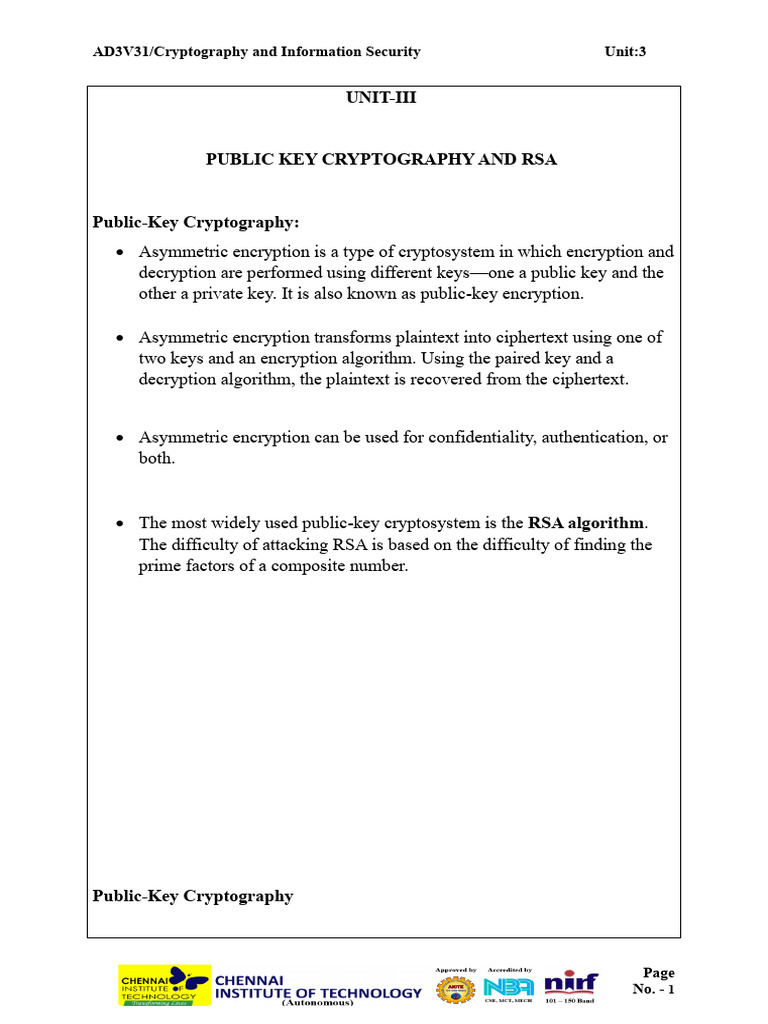 Unit-3 | PDF | Public Key Cryptography | Key (Cryptography)