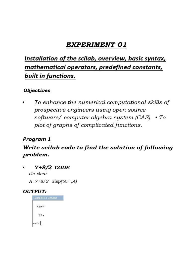 Scilab Basics: Code Examples & Experiments | PDF | Matrix (Mathematics ...