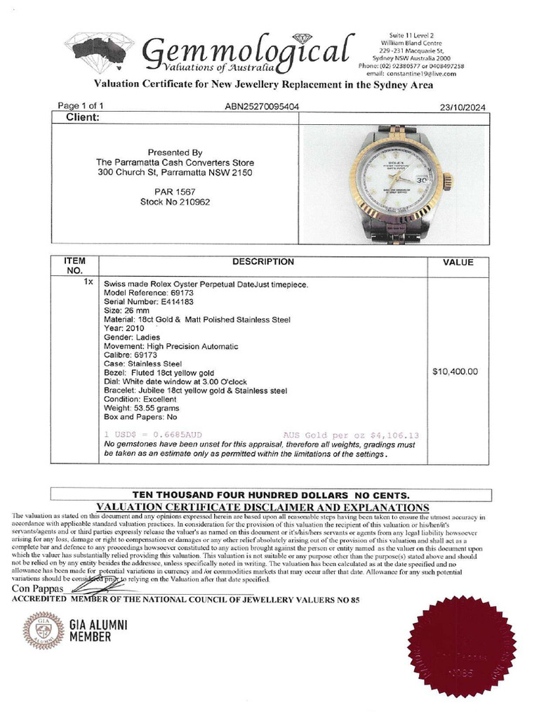 10400] - [042400210962] - [Rolex Oyster Perpetual Datejust Watch