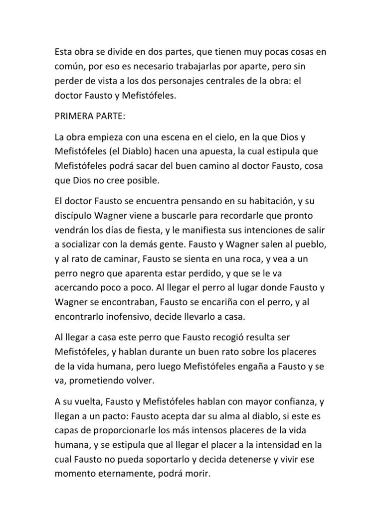 Argumento de La Obra El Fausto