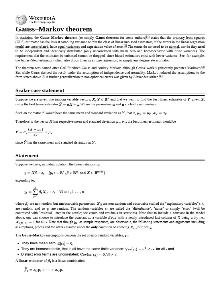Gauss–Markov_theorem | PDF | Ordinary Least Squares | Errors And Residuals