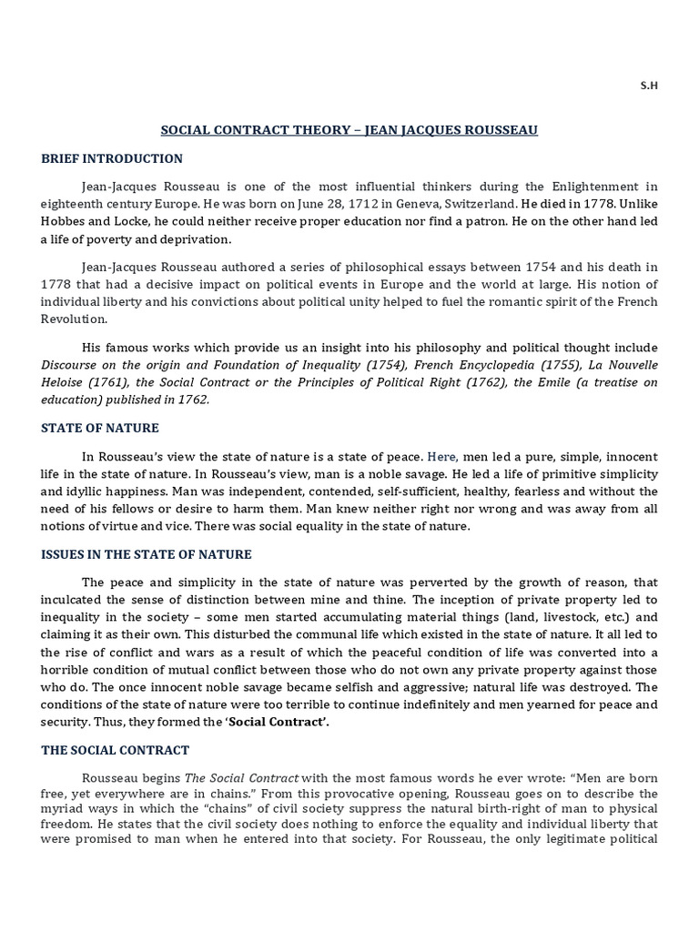 Jean Jacques Rousseau - Social Contract Theory | PDF | Social Contract ...
