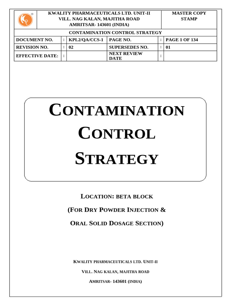 Contamination Control Strategy Document | PDF | Sterilization ...