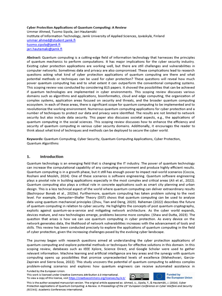 Quantum Computing in Cyber Protection | PDF | Computing | Internet Of ...