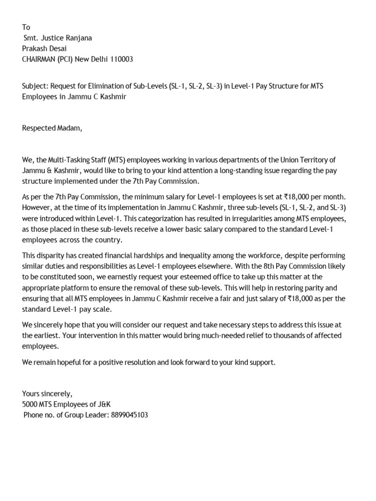 Request to Remove MTS Pay Sub-Levels | PDF