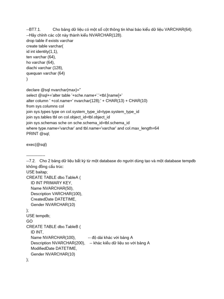 Bài tập SQL số 7 | PDF