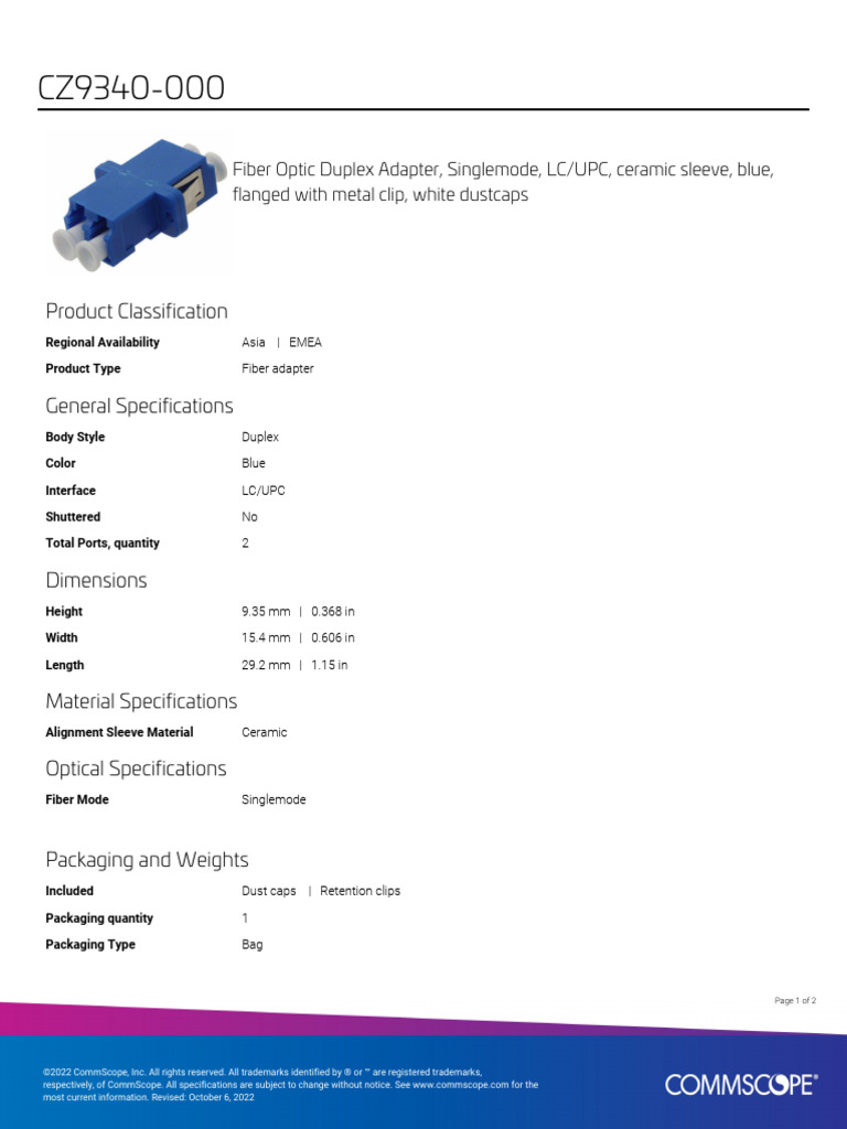 Singlemode LC/UPC Fiber Adapter | PDF