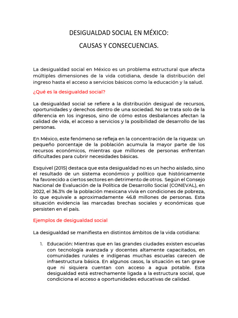 Desigualdad Social en México: Causas y Efectos | PDF | Desigualdad ...