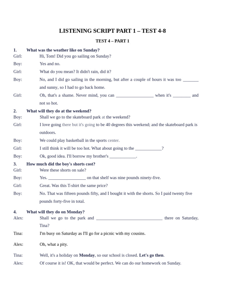 Listening Script for English Tests 4-8 | PDF