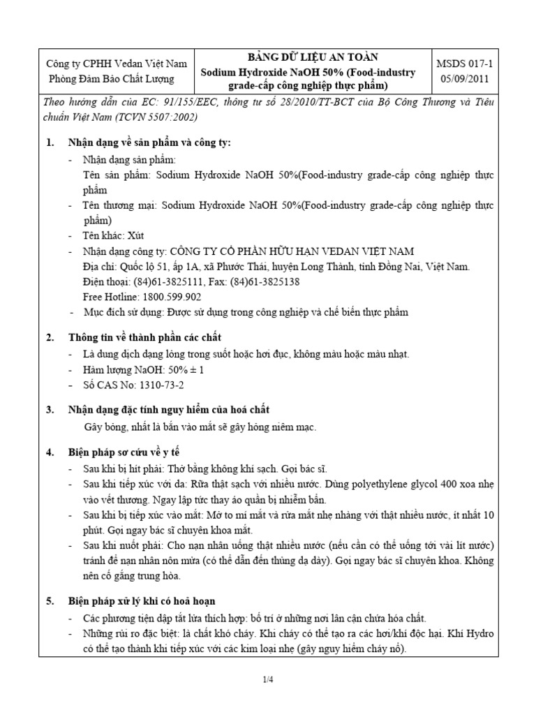 MSDS Sodium Hydroxide NAOH 50% | PDF