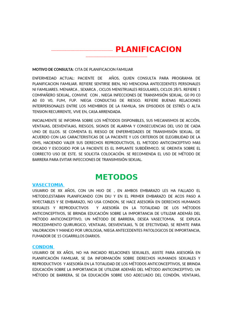 Planificacion Familiar | PDF | Control de la natalidad | Condón