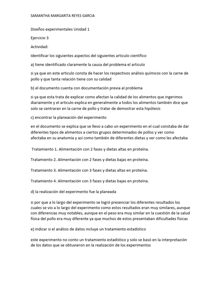 DOE Unidad 1 Ejercicio 3 SMRG | PDF | Experimentar | Dieta