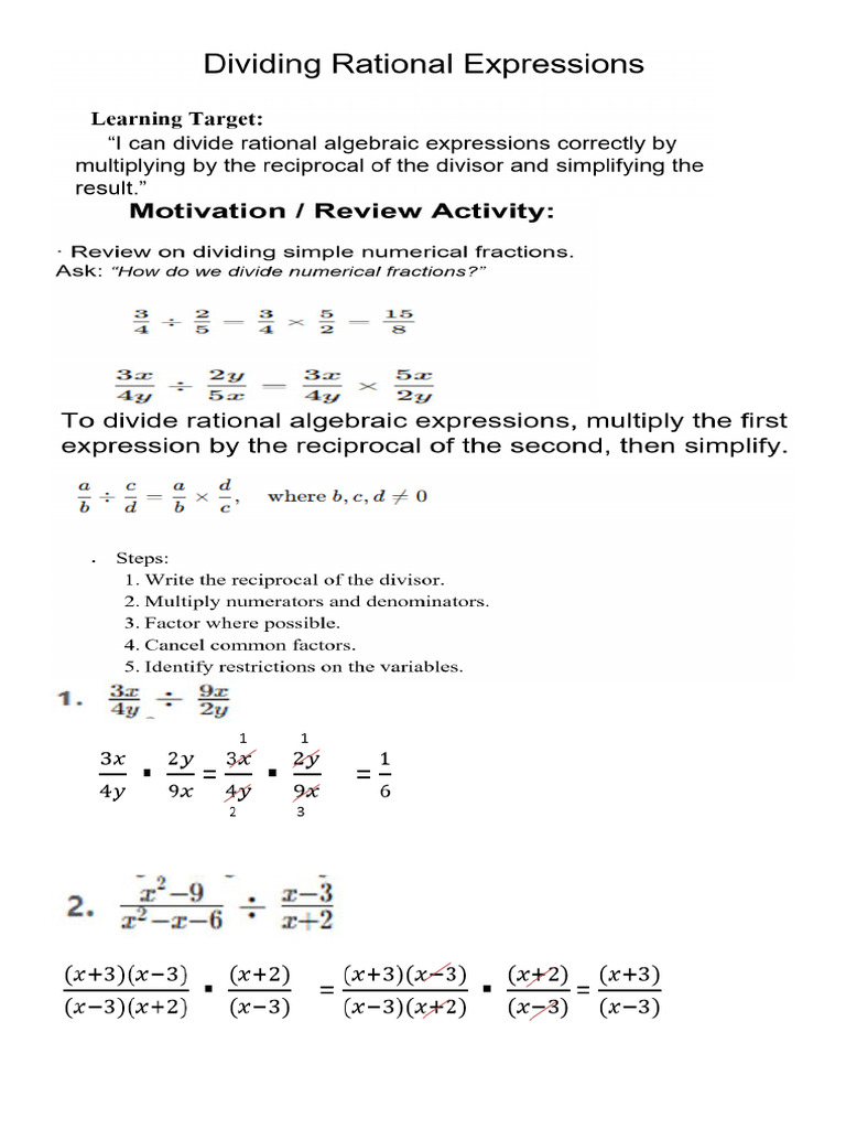 Math 8 Asynchronous November 3 2025 Dividing Rational Algebraic ...