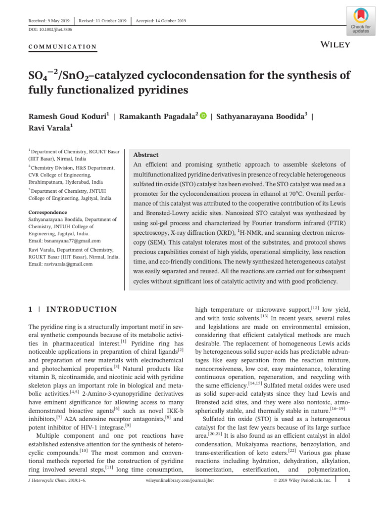 Pyridine Synthesis via STO Catalyst | PDF | Pyridine | Ethanol