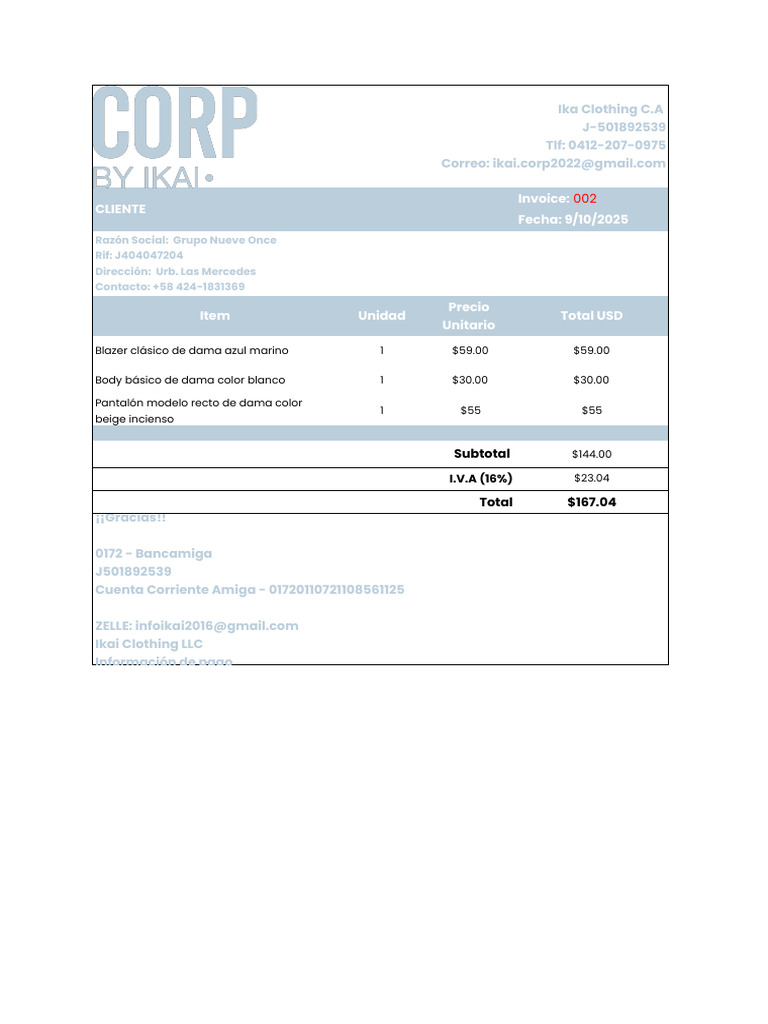 Factura Ika Clothing: Detalles de Compra | PDF