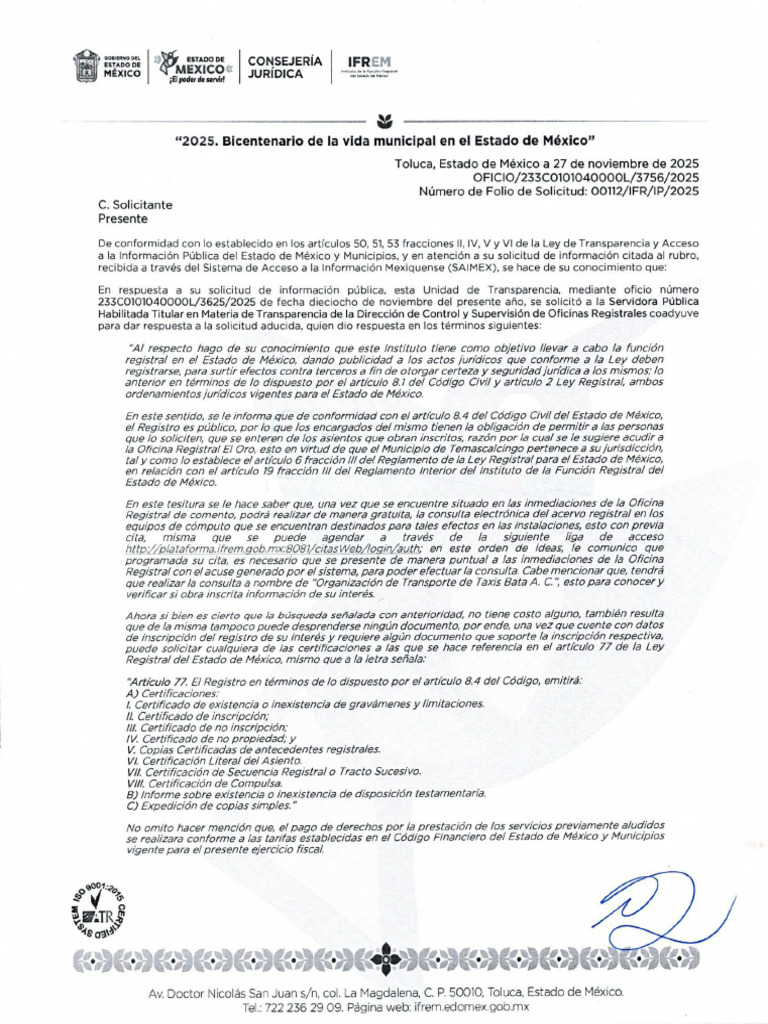 Respuesta A Solicitante 00112 IFR IP 2025 | PDF