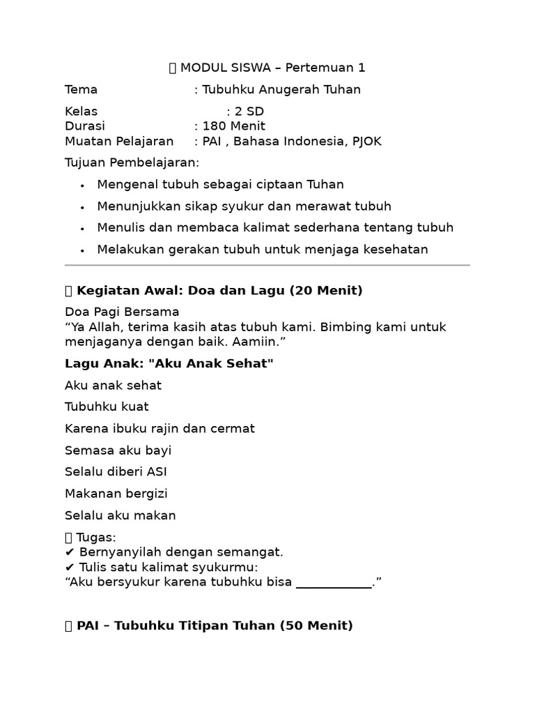 ? MODUL SISWA Kelas 2 Pertemuan 1 | PDF