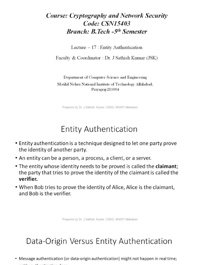 Lecture 17 - Entity Authentication | PDF