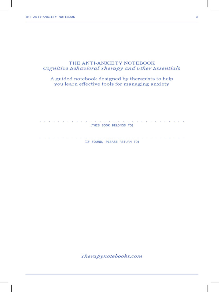 Anti-Anxiety Workbook for CBT Techniques | PDF | Cognitive Behavioral ...
