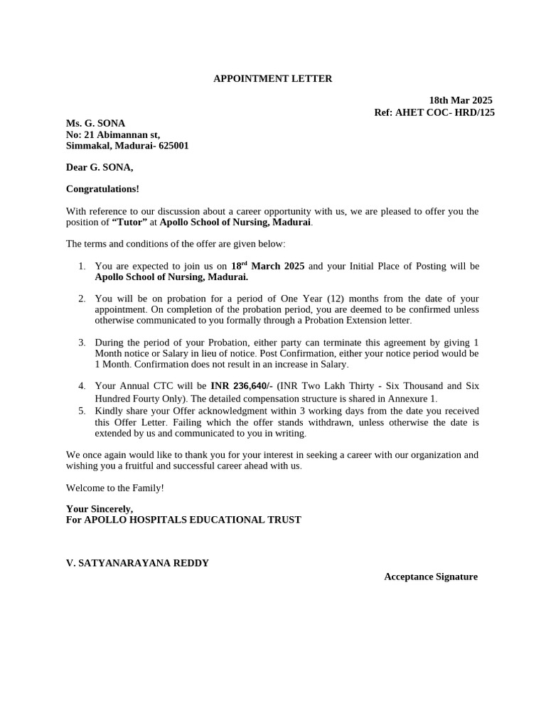 g. Sona - Offer Letter (1) | PDF