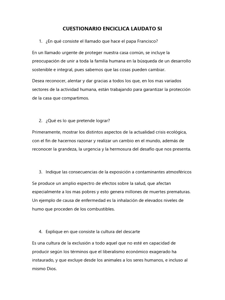 Cuestionario sobre Laudato Si y Ecología | PDF | Entorno natural | Ecología