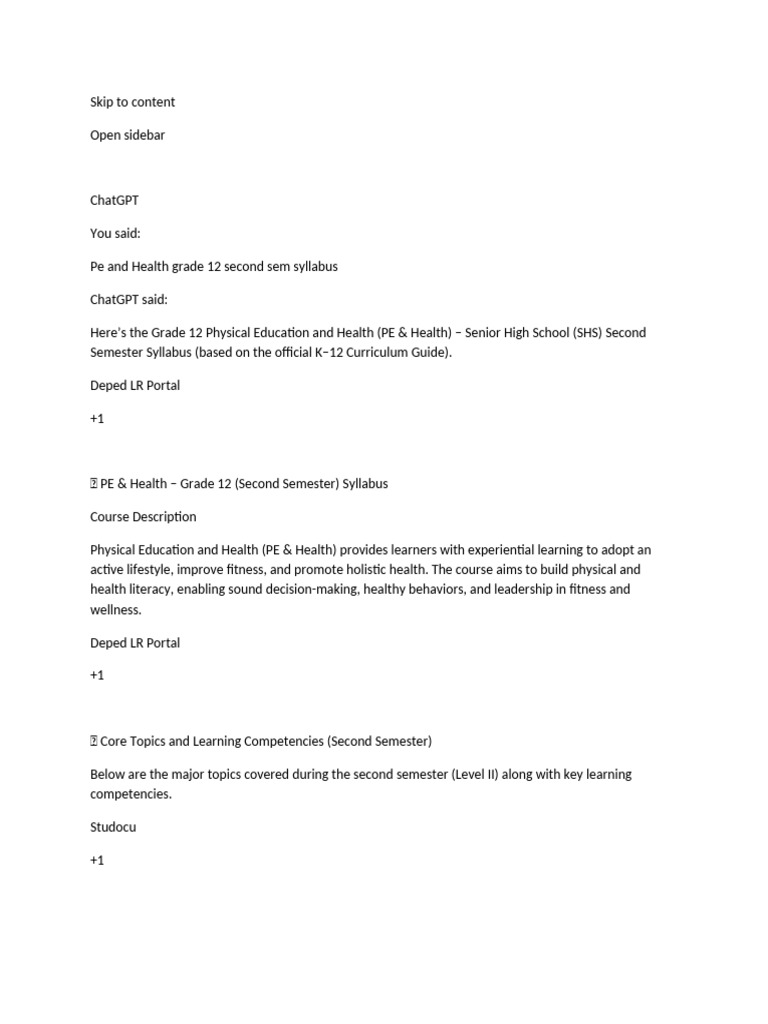 Grade 12 PE & Health Syllabus Overview | PDF | Physical Education ...