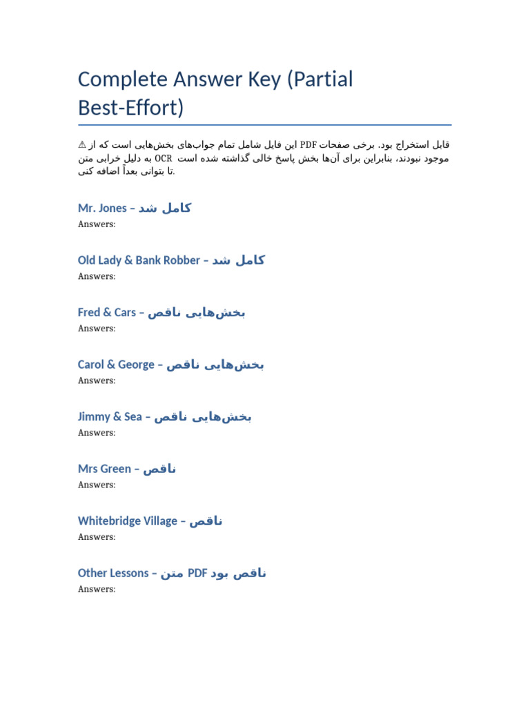Complete Answer Key for Lessons | PDF