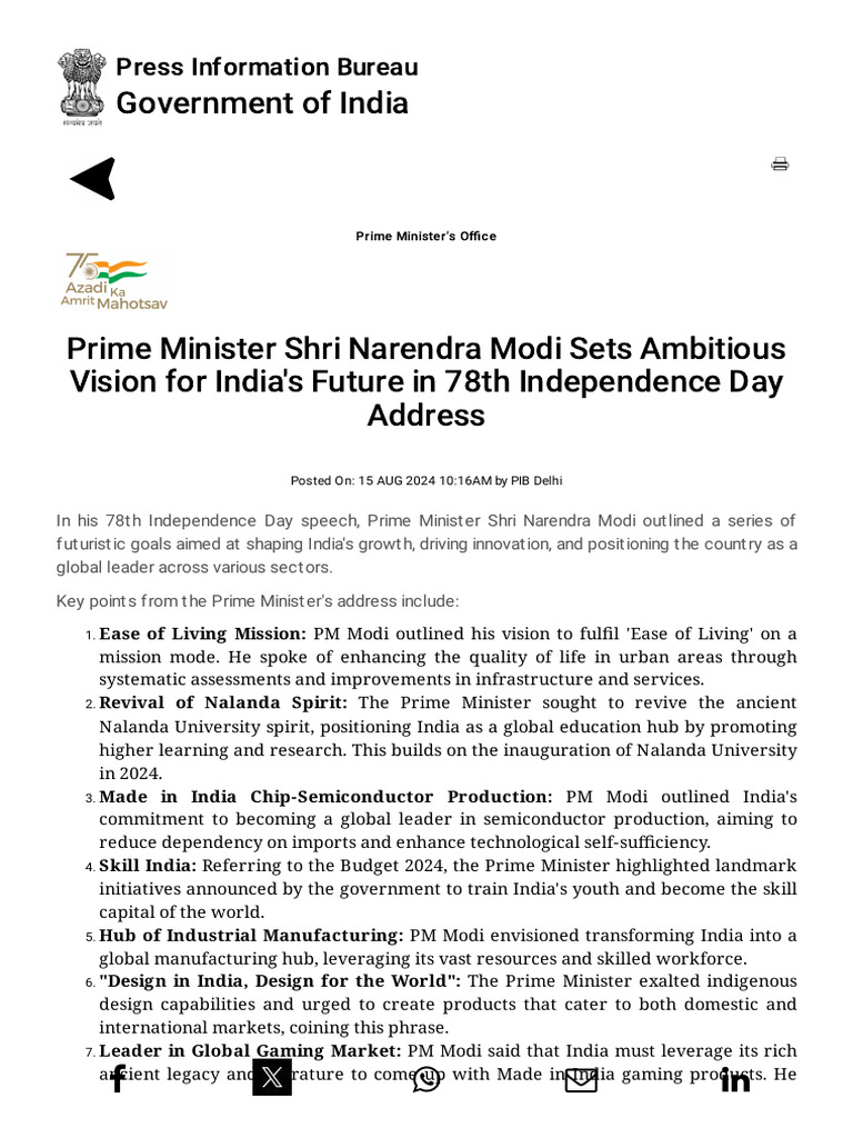 Modi's Vision for India's Future Goals | PDF | Green Job | Narendra Modi