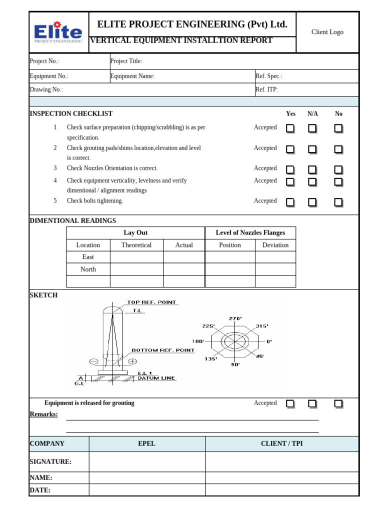 Vertical Equipment Installation Checklist | PDF