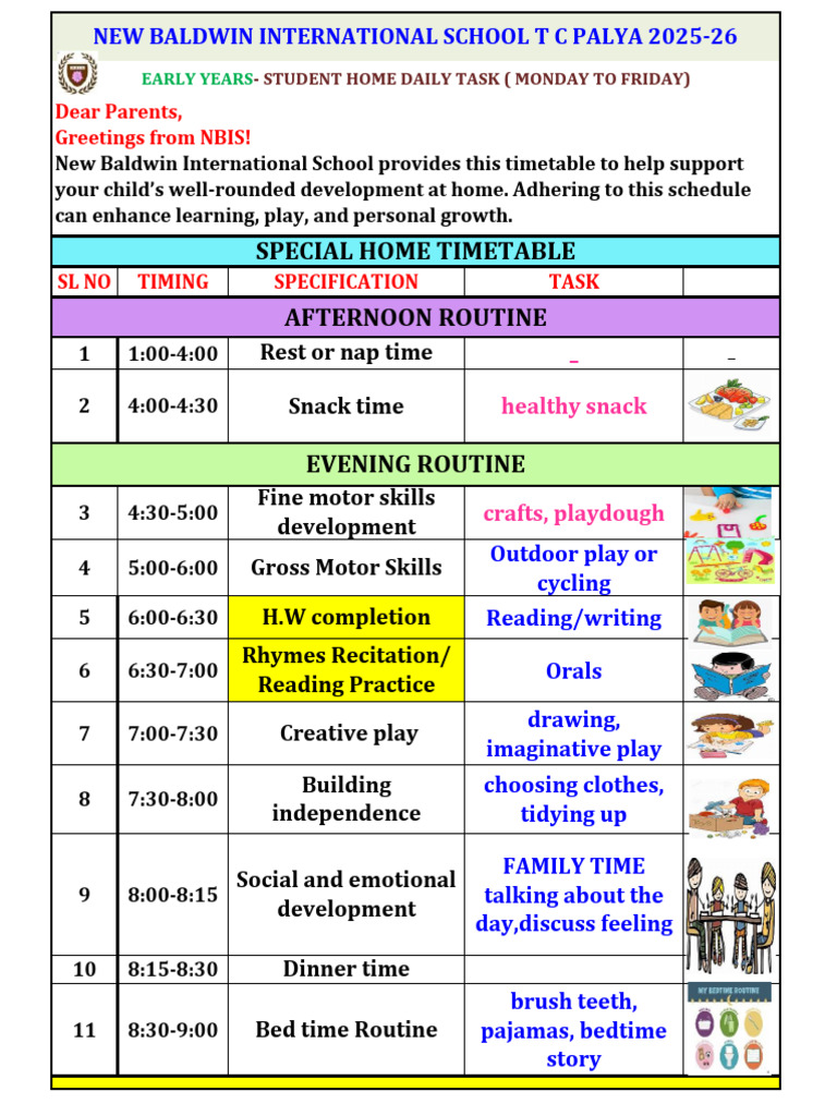 Daily Home Routine for Early Years | PDF