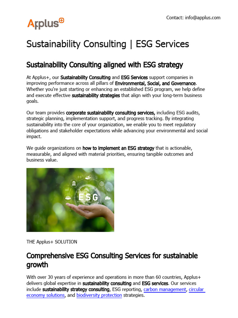 ESG Consulting for Sustainable Growth | PDF | Sustainability | Economies