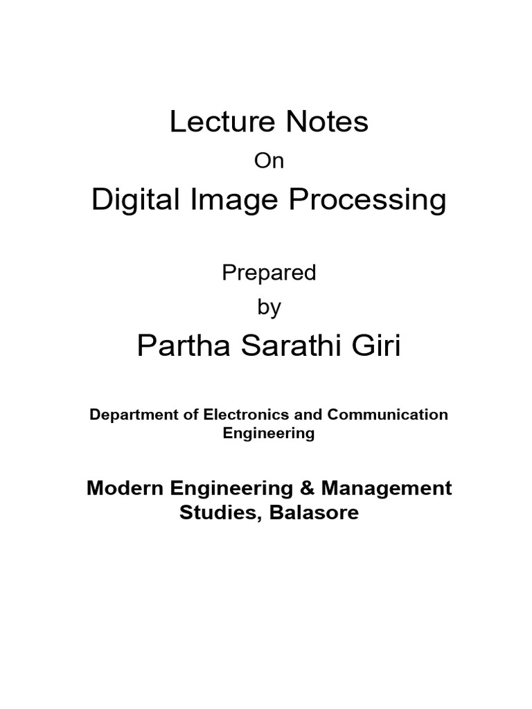 Digital Image Processing Lecture Notes | PDF | Data Compression | Wavelet
