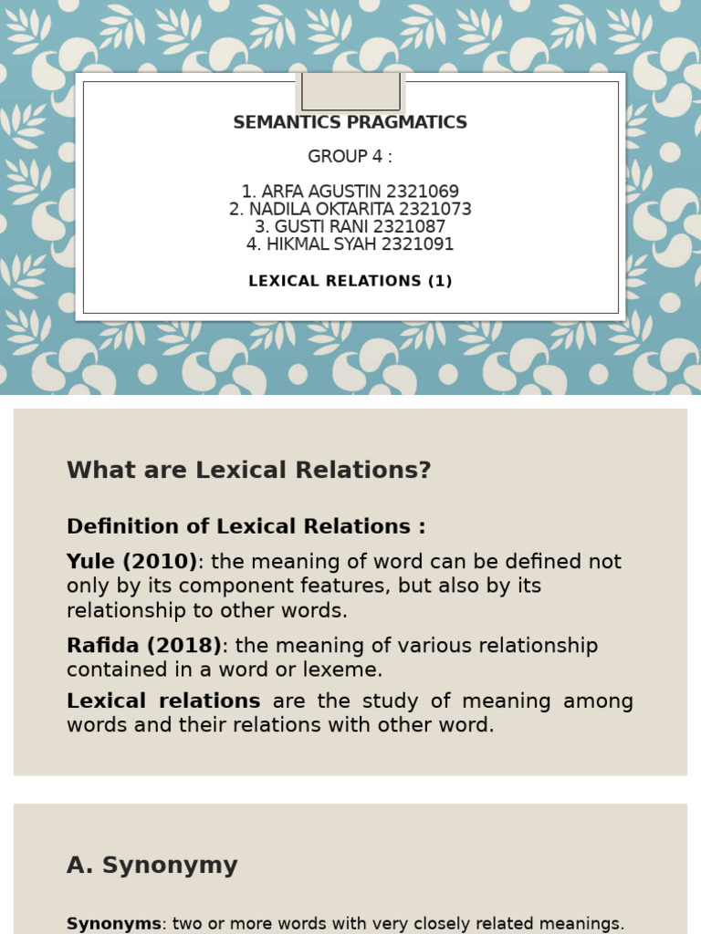 Understanding Lexical Relations in Semantics | PDF | Linguistics ...