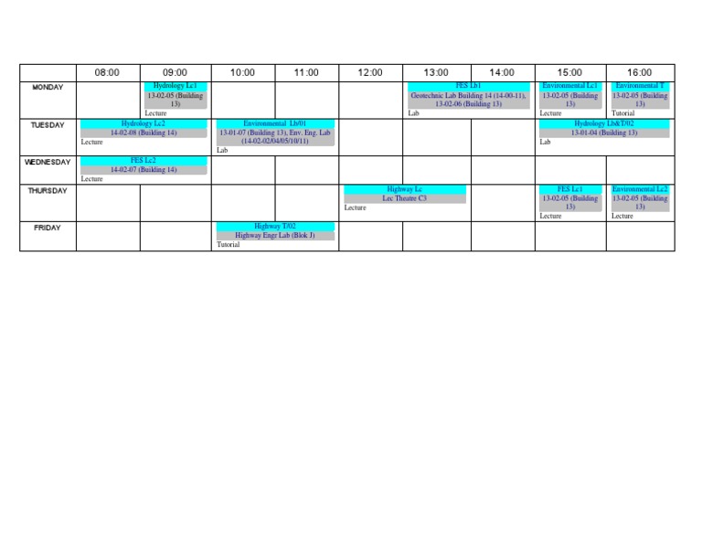 Weekly Class Schedule Overview | PDF