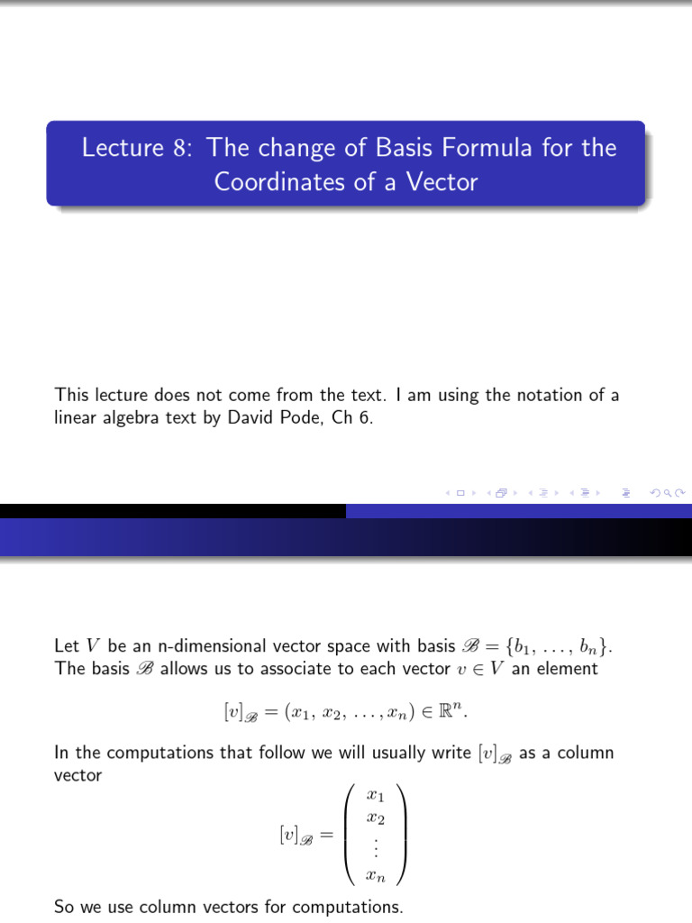 Lecture 08 First Change of Basis Form | PDF | Basis (Linear Algebra ...