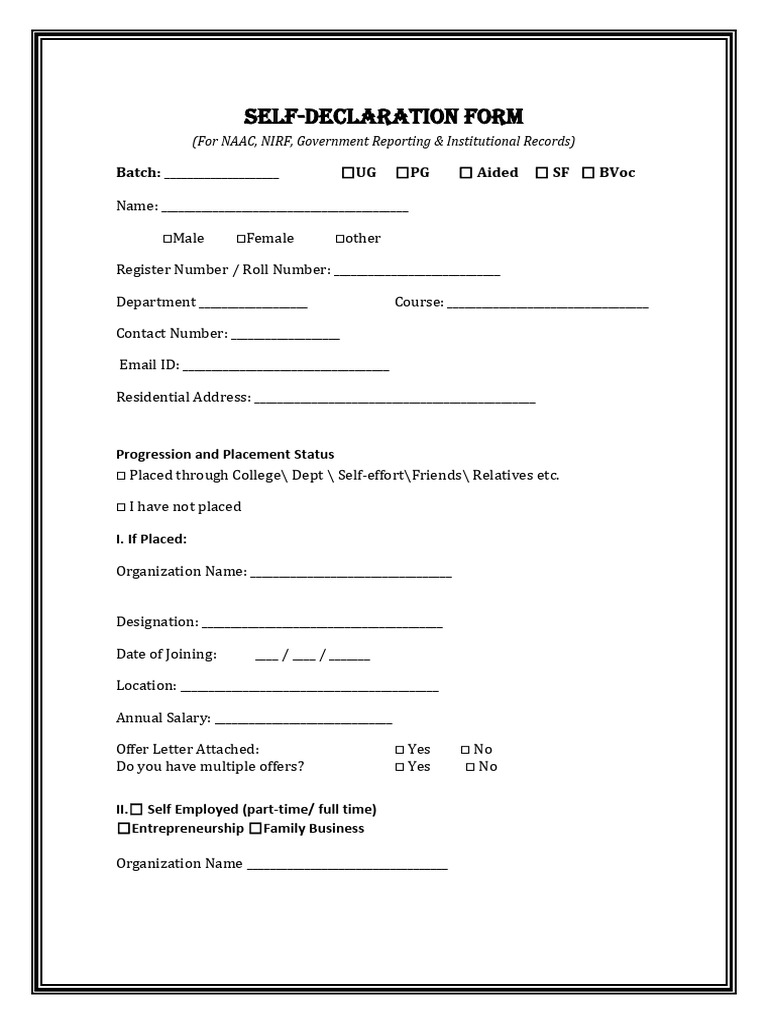 Self-Declaration Form for NAAC & NIRF | PDF | Educational Stages