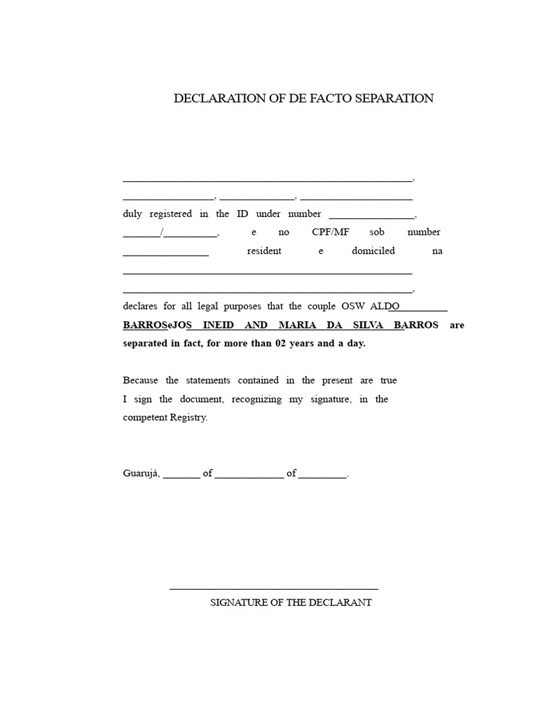 De Facto Separation Declaration Form | PDF