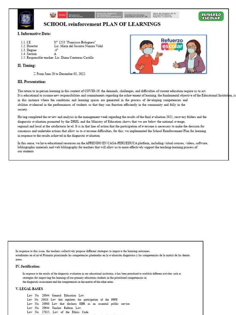 School Reinforcement Plan for 4th Grade | PDF | Curriculum | Learning