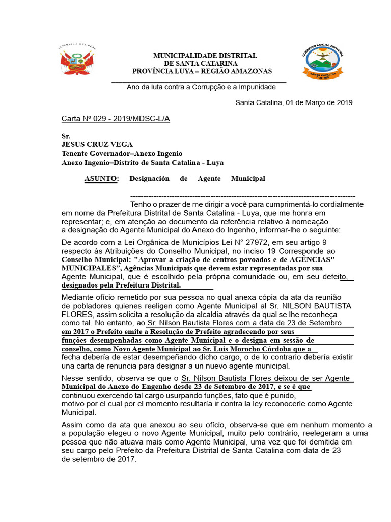 Designação do Agente Municipal em Luya | PDF