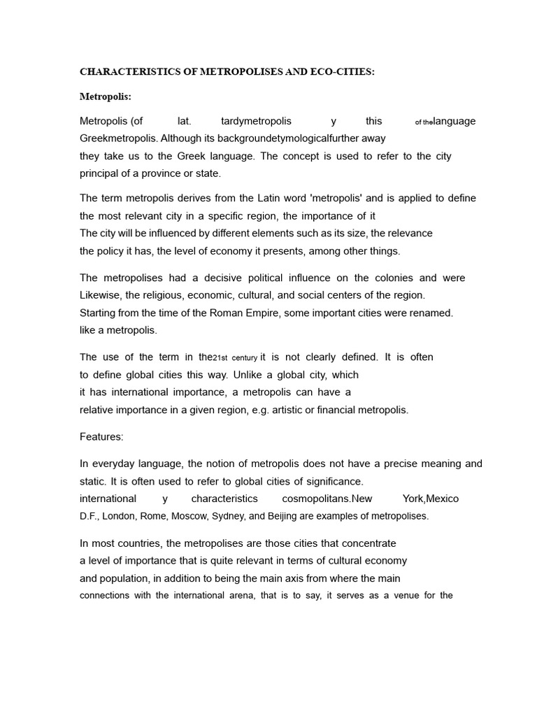 Characteristics of Metropolis and Eco-Cities | PDF | Sustainable City ...