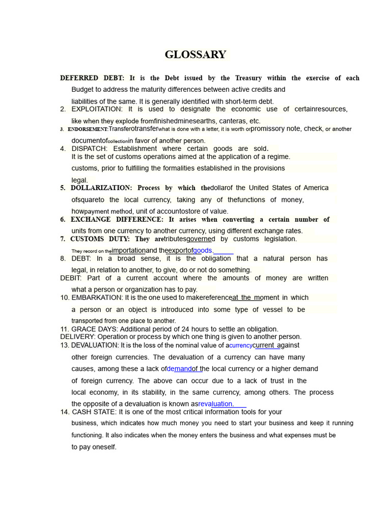 Economic Terms and Definitions Glossary | PDF | Debt | Money