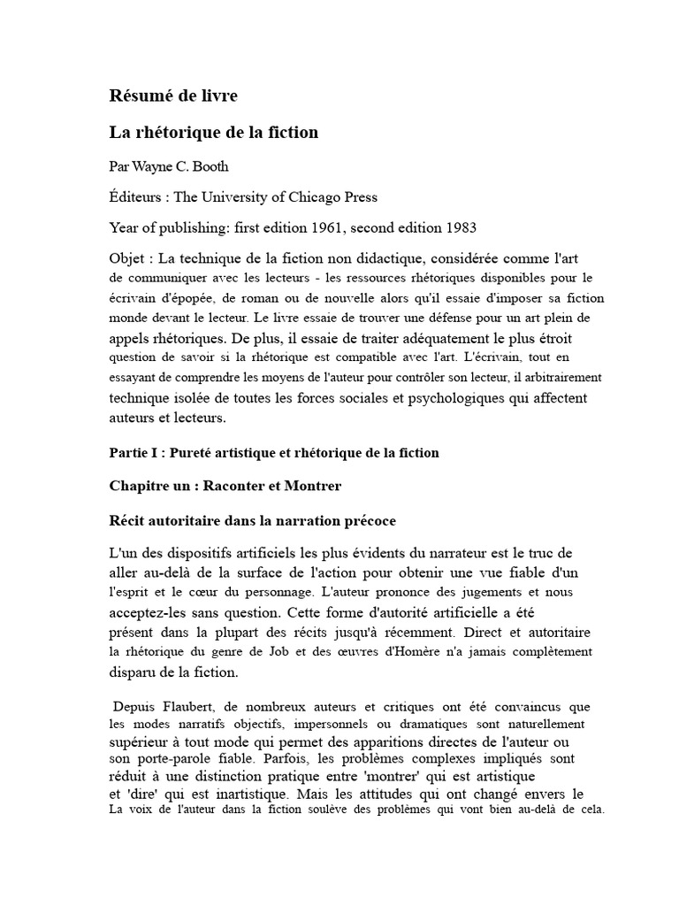 La rhétorique dans la fiction de Booth | PDF | Réalisme (littérature ...