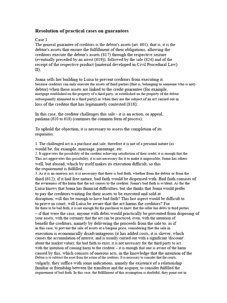 Resolution of Practical Cases On Guarantees | PDF | Guarantee | Private Law