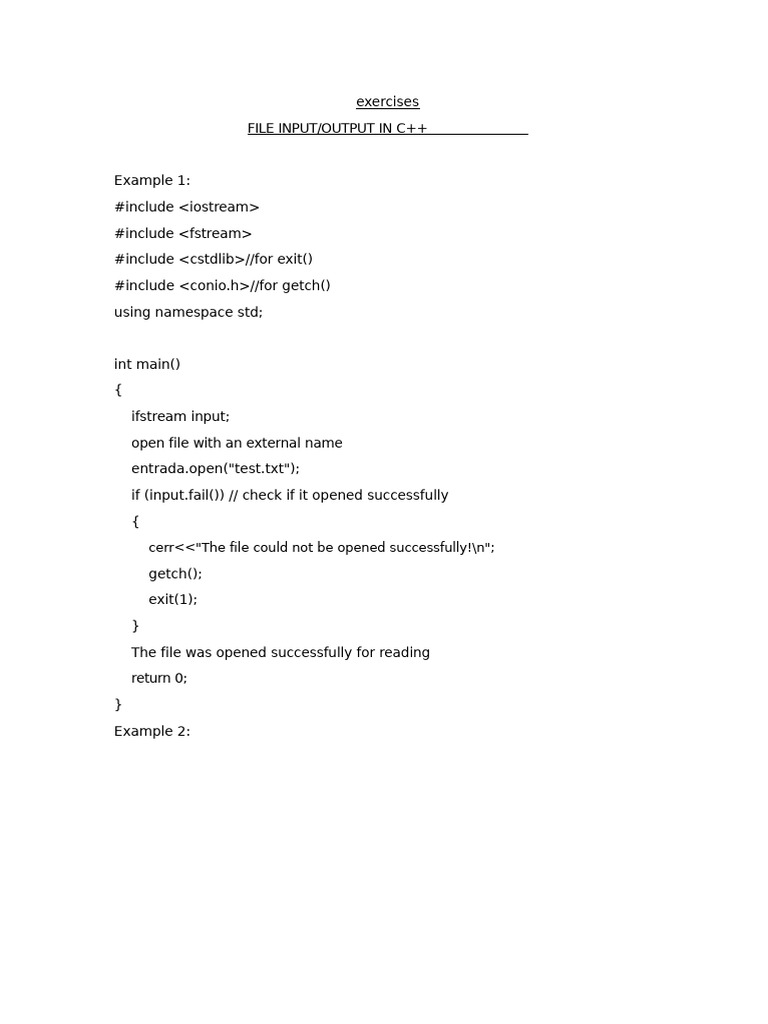 C++ File Input/Output Examples | PDF | C++ | Namespace