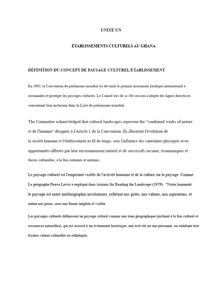 Paysages culturels et établissements au Ghana | PDF | Pains | Boisson