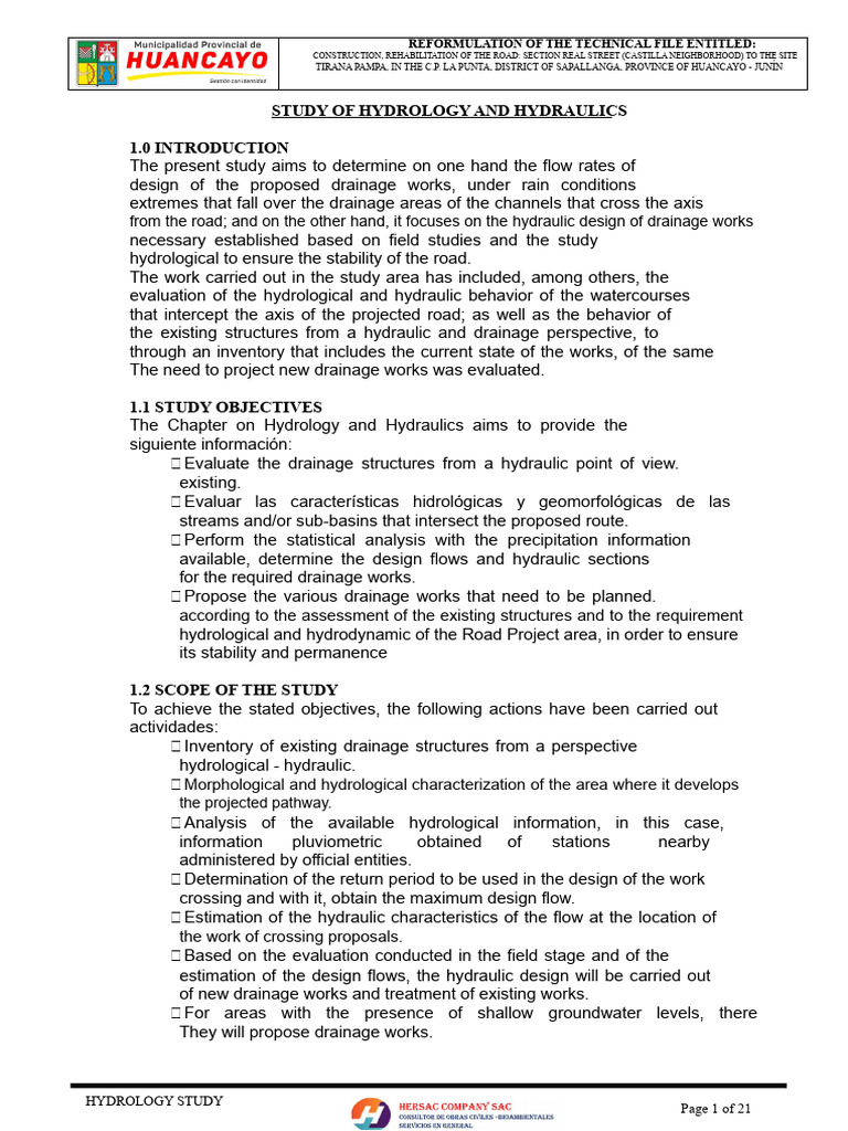 1. Hydrology and Drainage Study | PDF | Hydrology | Drainage Basin