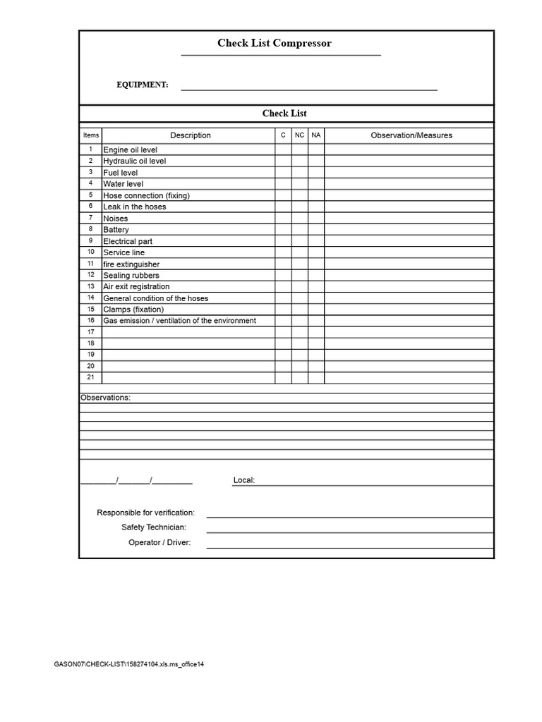 Compressor Safety Check List | PDF
