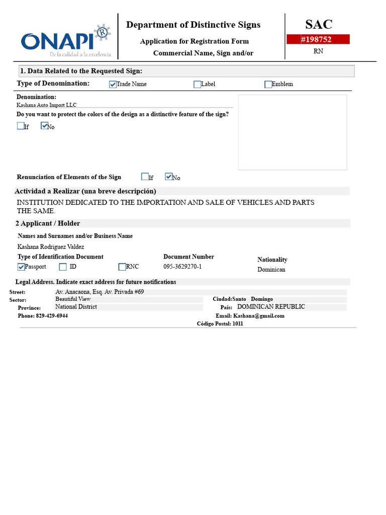 Commercial Name Form - ONAPI | PDF | Identity Document | Authentication
