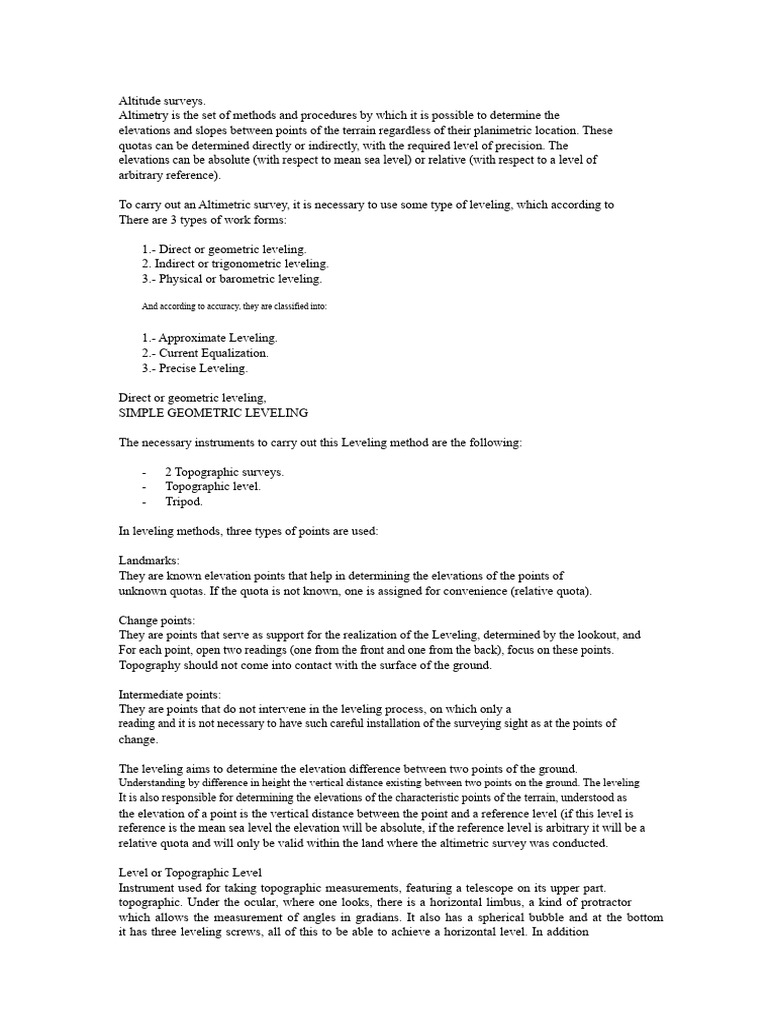 Understanding Altimetry and Leveling Techniques | PDF | Surveying ...